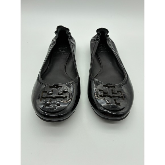 Tory Burch Shoes - Tory Burch Reva Black Patent Leather Logo Medallion Ballet Flats Mens 6.5 M